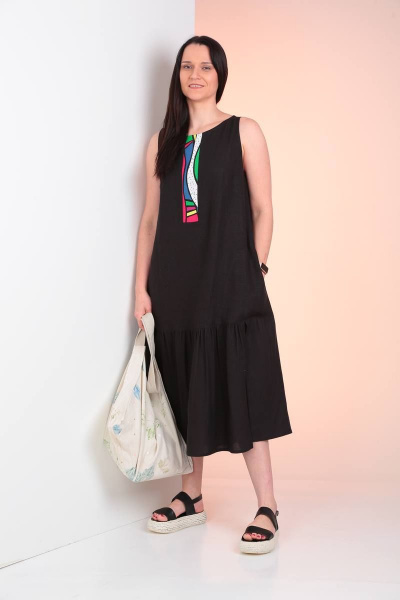 Платье А-силуэта без рукавов с декоративной вставкой Ma Vie М623 черный - фото 3