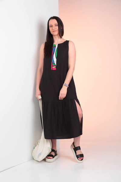 Платье А-силуэта без рукавов с декоративной вставкой Ma Vie М623 черный - фото 2