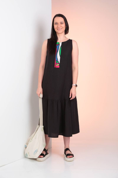 Платье А-силуэта без рукавов с декоративной вставкой Ma Vie М623 черный - фото 1