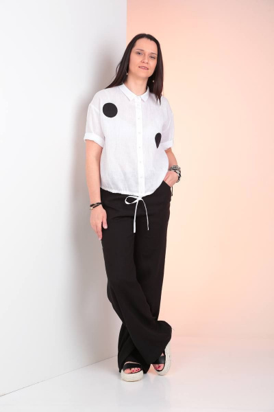 Комплект из блузы и брюк из текстиля с регулируемым поясом Ma Vie М625ч черный_и_белый - фото 3
