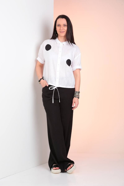 Комплект из блузы и брюк из текстиля с регулируемым поясом Ma Vie М625ч черный_и_белый - фото 2