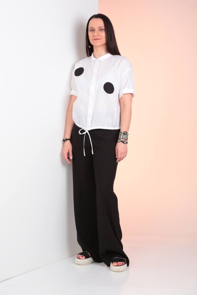 Комплект из блузы и брюк из текстиля с регулируемым поясом Ma Vie М625ч черный_и_белый - фото 1