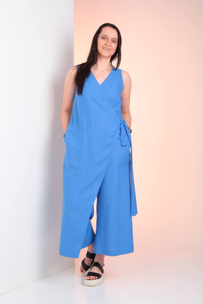 Комбинезон свободный с запахом и кулисой на спинке Ma Vie М627 синий - фото 5