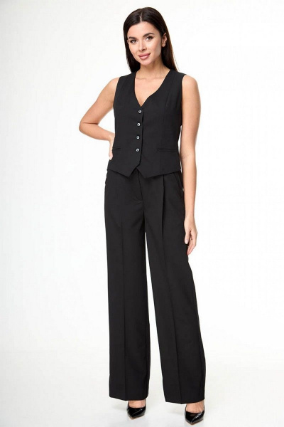 Многослойный костюм из вискозы: брюки, жакет и жилет для делового образа Anelli 1298 черный - фото 5