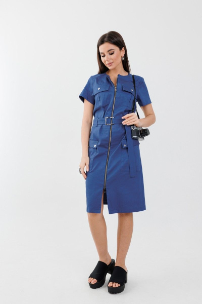 Платье струяное до колена из хлопка с молнией Anelli 1272 синий - фото 2
