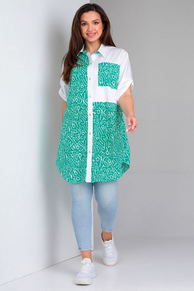 Рубашка женская свободного силуэта с длинным рукавом Таир-Гранд 62360 бирюза - фото 1