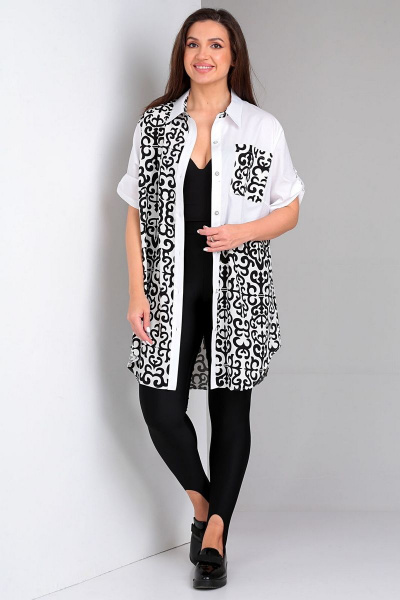 Рубашка пэчворк из вискозы с воротником стойкой Таир-Гранд 62360 черно-белый - фото 1