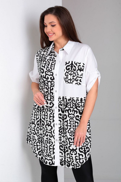 Рубашка пэчворк из вискозы с воротником стойкой Таир-Гранд 62360 черно-белый - фото 3