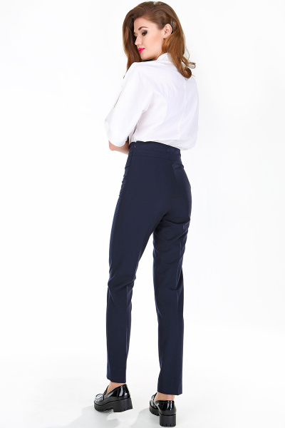 Демисезонные синие брюки прямого силуэта с высокой посадкой DNM 019 синий - фото 2
