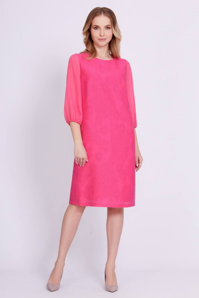 Летнее праздничное платье прямого силуэта с ажурной тканью Bazalini 4726 фуксия - фото 1