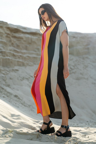 Платье в стиле на каждый день из вискозы с разрезом Luna 090 полоска - фото 11