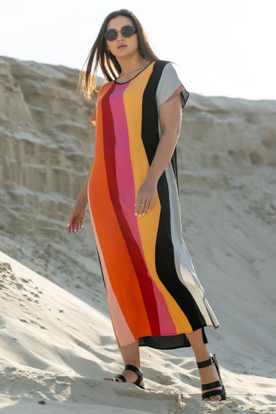 Платье в стиле на каждый день из вискозы с разрезом Luna 090 полоска - фото 9