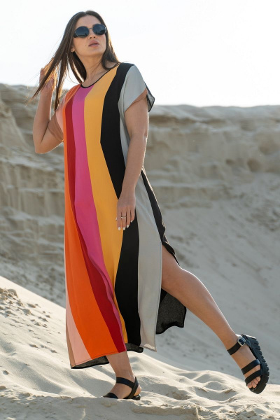 Платье в стиле на каждый день из вискозы с разрезом Luna 090 полоска - фото 8