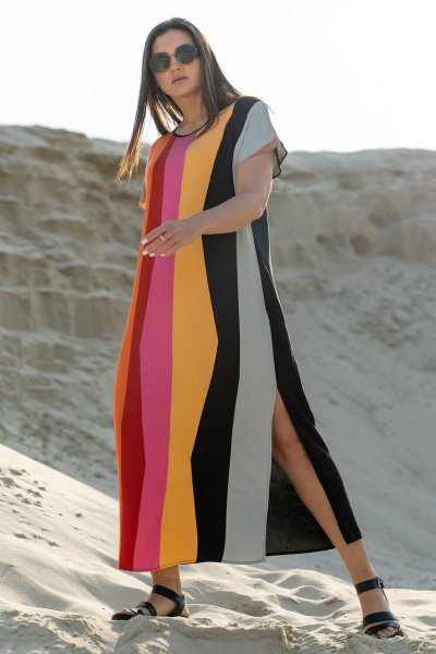 Платье в стиле на каждый день из вискозы с разрезом Luna 090 полоска - фото 7