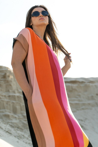 Платье в стиле на каждый день из вискозы с разрезом Luna 090 полоска - фото 6