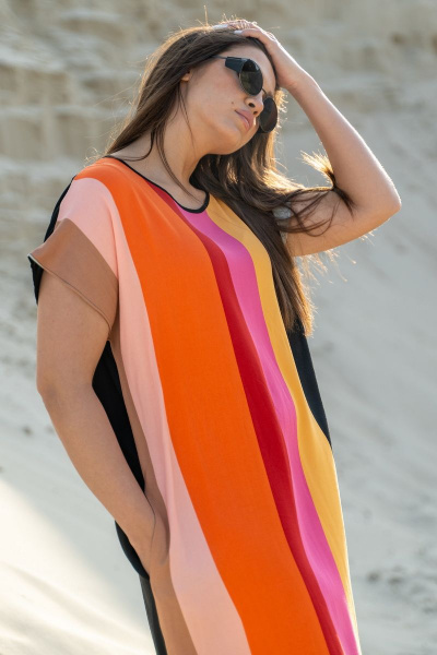 Платье в стиле на каждый день из вискозы с разрезом Luna 090 полоска - фото 3