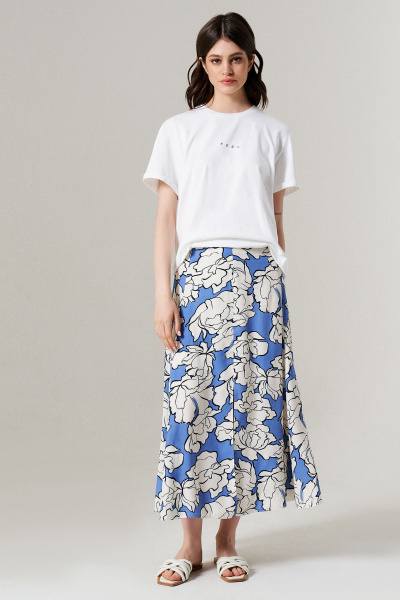 Легкая летняя юбка из вискозы с разрезом и подкладкой Панда 149750w голубой - фото 1