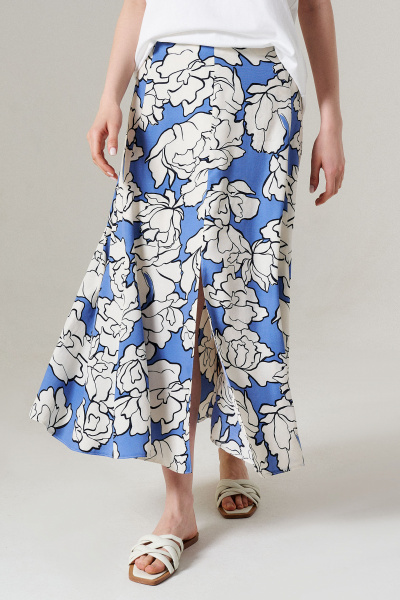 Легкая летняя юбка из вискозы с разрезом и подкладкой Панда 149750w голубой - фото 3