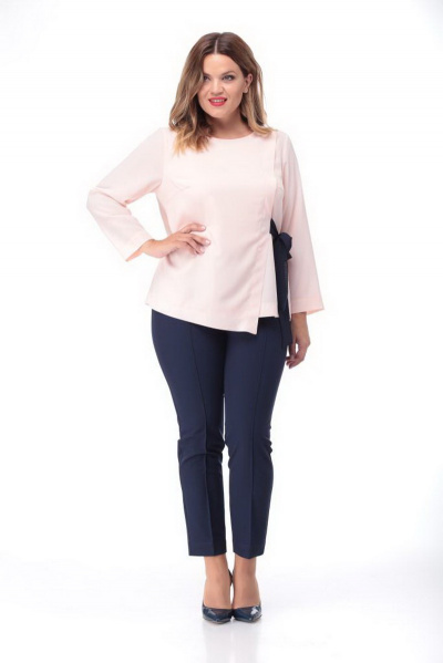 Блуза прямого силуэта с завязками из отделочной ткани и коротким рукавом Djerza 0210 чайная_роза - фото 4