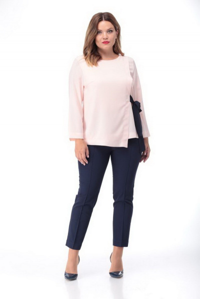 Блуза прямого силуэта с завязками из отделочной ткани и коротким рукавом Djerza 0210 чайная_роза - фото 5