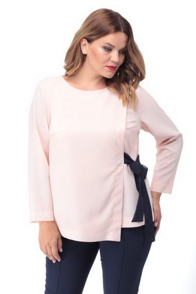 Блуза прямого силуэта с завязками из отделочной ткани и коротким рукавом Djerza 0210 чайная_роза - фото 2