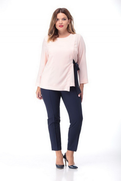 Блуза прямого силуэта с завязками из отделочной ткани и коротким рукавом Djerza 0210 чайная_роза - фото 1
