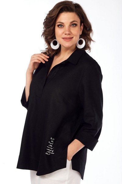 Летняя льняная блуза свободного силуэта стиль На каждый день INVITE 1051 черный - фото 7