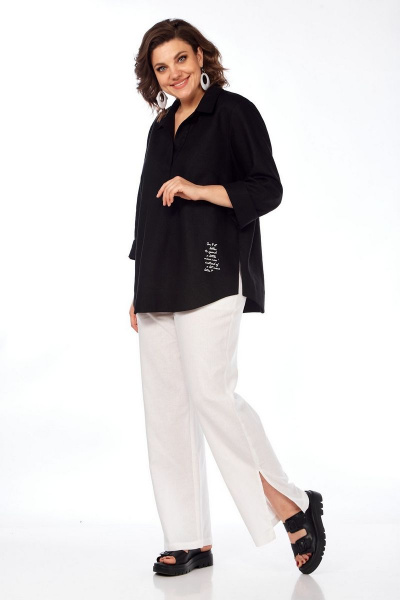Летняя льняная блуза свободного силуэта стиль На каждый день INVITE 1051 черный - фото 2