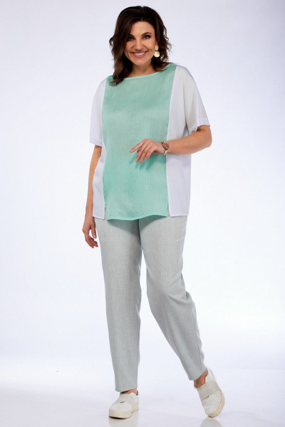 Летний женский блузон в стиле бохо из текстиля Abbi 4003 голубой - фото 3