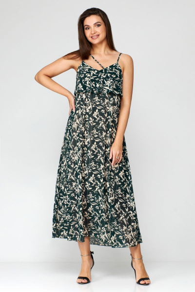 Зеленое шифоновое летнее платье с ремнем Мишель стиль 1131 зелено-бежевый - фото 8