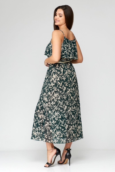 Зеленое шифоновое летнее платье с ремнем Мишель стиль 1131 зелено-бежевый - фото 5