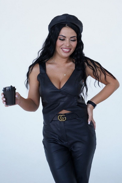 Брюки и жилет из искусственной кожи с высокой посадкой Immi 4002 черный - фото 2