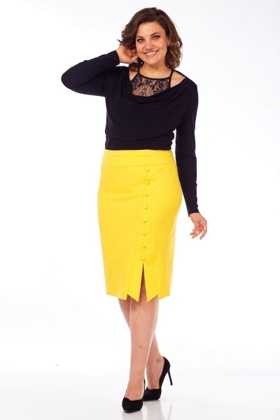 Летняя юбка вискозная с потайной молнией и шлицей Klever 382 желтый - фото 5