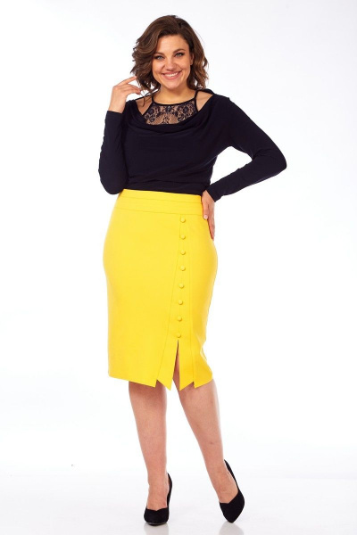 Летняя юбка вискозная с потайной молнией и шлицей Klever 382 желтый - фото 4