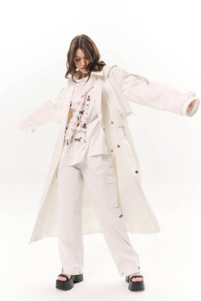 Летние джинсовые брюки карго с карманами и подолом LLC М14-1 молоко - фото 8