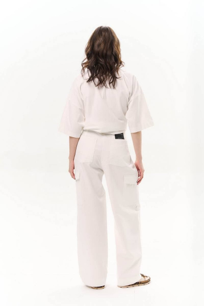 Летние джинсовые брюки карго с карманами и подолом LLC М14-1 молоко - фото 2