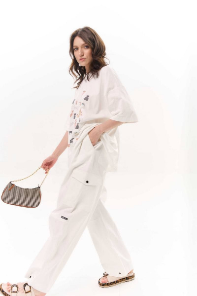 Летние джинсовые брюки карго с карманами и подолом LLC М14-1 молоко - фото 1