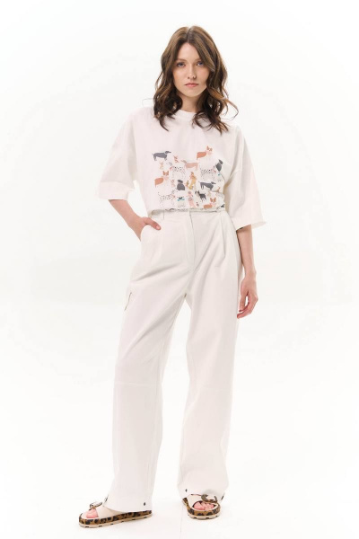 Летние джинсовые брюки карго с карманами и подолом LLC М14-1 молоко - фото 6