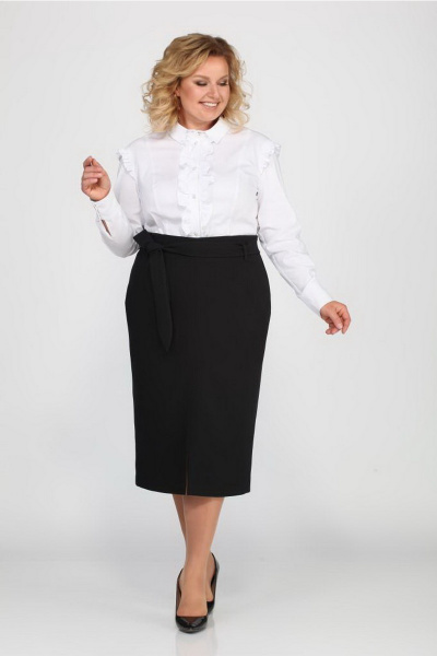 Классическая миди юбка с разрезом и съемным поясом Djerza 056 черный - фото 1