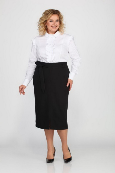 Классическая миди юбка с разрезом и съемным поясом Djerza 056 черный - фото 2