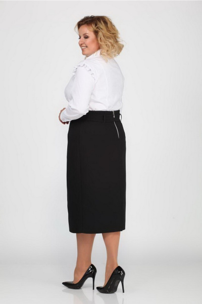Классическая миди юбка с разрезом и съемным поясом Djerza 056 черный - фото 5