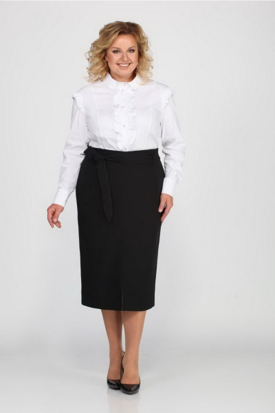 Классическая миди юбка с разрезом и съемным поясом Djerza 056 черный - фото 6