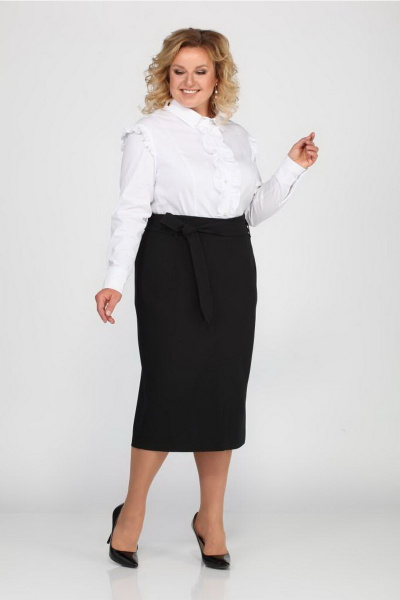 Классическая миди юбка с разрезом и съемным поясом Djerza 056 черный - фото 7