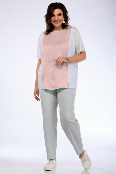 Бохо блузка свободного силуэта из текстиля для лета Abbi 4003 розовый - фото 3