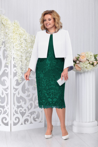 Жакет, платье Ninele 5744 изумруд+белый - фото 1