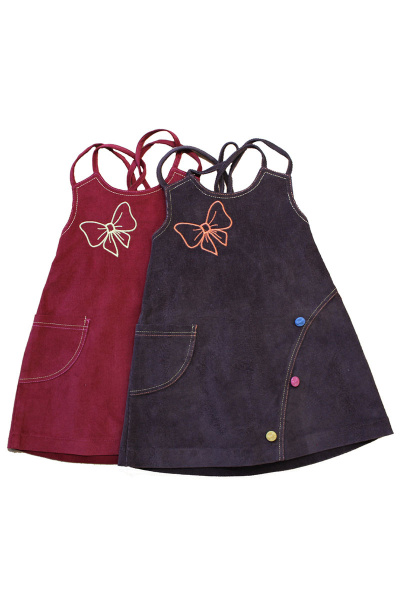 Детский сарафан из вельвета с вышивкой и карманами Юнона 7040д коричневый - фото 1