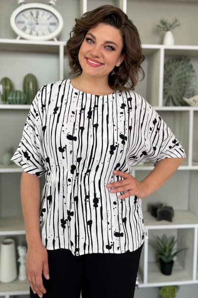 Белая летняя блузка из вискозы с воротом лодочка Rumoda 2109/1 Белый - фото 1