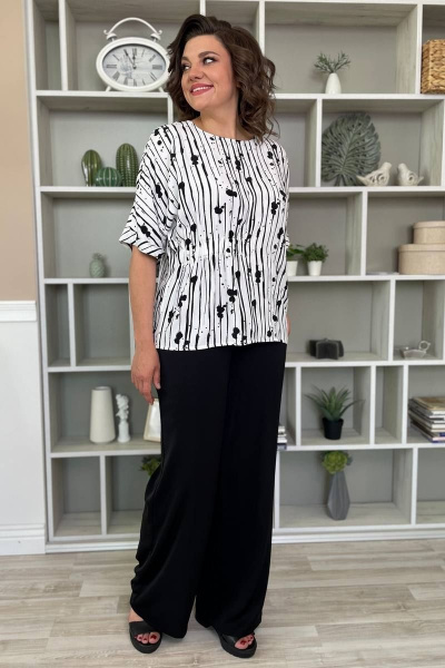 Белая летняя блузка из вискозы с воротом лодочка Rumoda 2109/1 Белый - фото 5