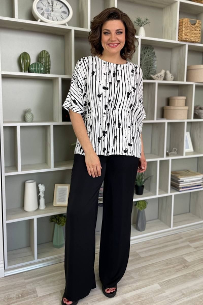 Белая летняя блузка из вискозы с воротом лодочка Rumoda 2109/1 Белый - фото 3