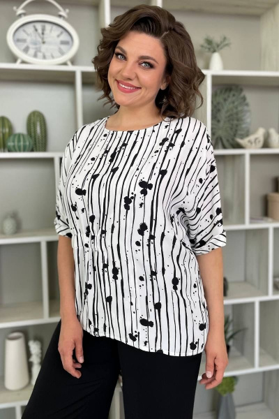 Белая летняя блузка из вискозы с воротом лодочка Rumoda 2109/1 Белый - фото 2